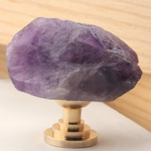 AS-0222 | ลูกบิดหินอเมทิสต์ธรรมชาติ ฐานทองเหลืองแท้