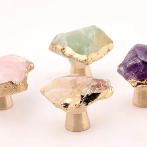 AS-0225 | มือจับหินธรรมชาติแท้ ฐานทองเหลือง