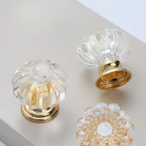 มือจับแบบปุ่มคริสตัลอะคริลิก ดีไซน์หรู ฐานทองแชมเปญ | AS-0100 / AS-0103