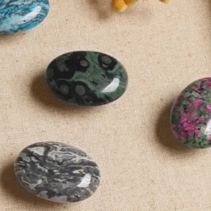 AS-0039 | ปุ่มจับเฟอร์นิเจอร์หินธรรมชาติ ขัดผิวเรียบ ฐานโลหะชุบโครเมียม