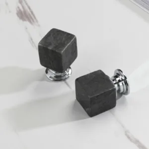 AS-0073 | ปุ่มจับเฟอร์นิเจอร์หินอ่อนสีเทา ฐานเงิน