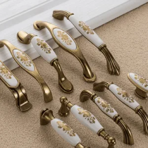 มือจับเซรามิก C-1006 Series ดีไซน์คลาสสิก ลายดอกไม้สีทอง