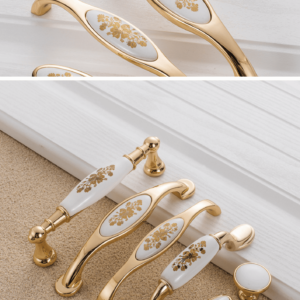มือจับตู้เซรามิก C-1006 สีทองคลาสสิก ลายดอกไม้