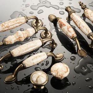 มือจับเฟอร์นิเจอร์เซรามิก C-1009 สีเหลืองโบราณ ลายหินอ่อน ดีไซน์คลาสสิกหรู