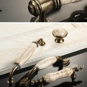 มือจับเฟอร์นิเจอร์เซรามิกลายหินอ่อน C-1009 สีเหลืองโบราณ ดีไซน์คลาสสิกหรู