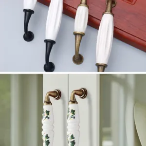 มือจับตู้เซรามิกลายดอกไม้ ติดตั้งบนหน้าบานไม้ รุ่น C-1010