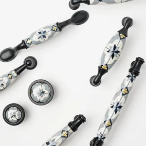 C-1018 Series | มือจับเฟอร์นิเจอร์เซรามิก ลายเรขาคณิตน้ำเงิน-เทา ขอบดำคลาสสิก